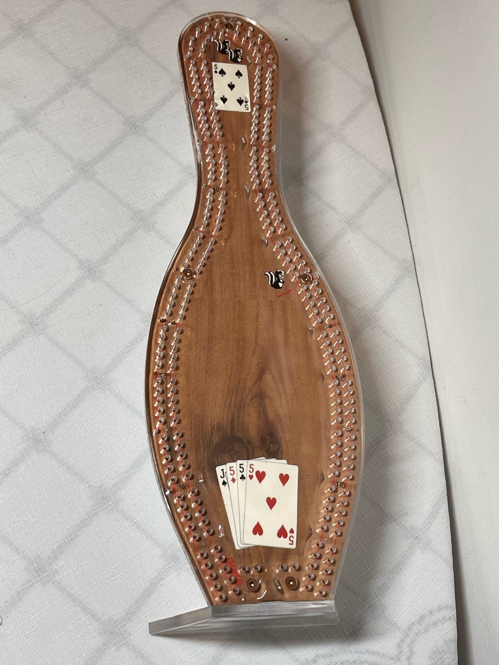 Wooden Cribbage Board with Clear Acrylic Frame and Playing Card Motifs
